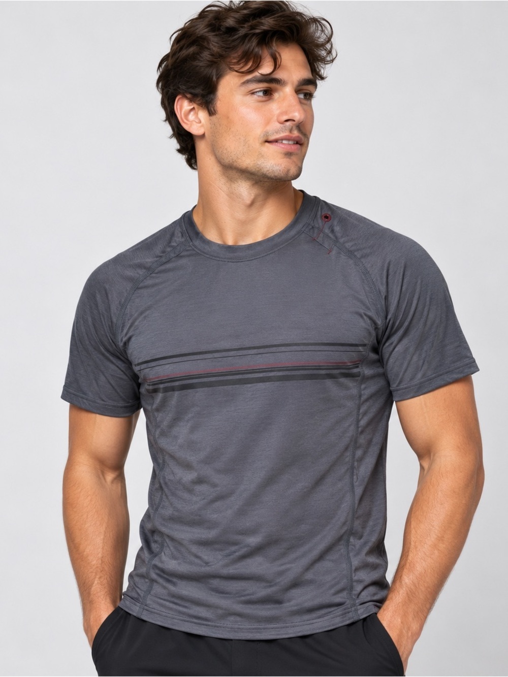 Lululemon Activewear Workout T-Shirt Mens Small Stretch Gray Wet Dry Warm